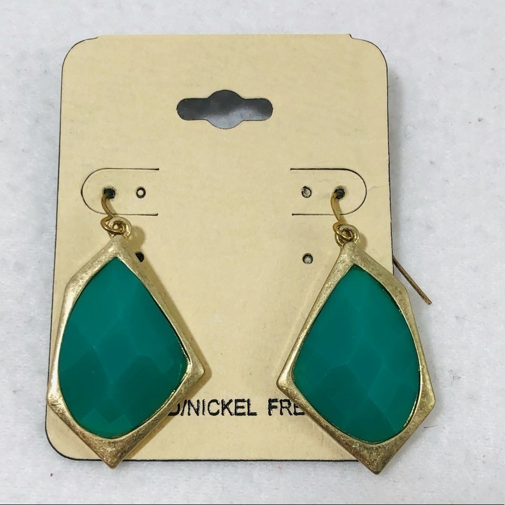 New Drop Dangle Earrings Green Teal Big Statement Asymmetrical Gemstone costume